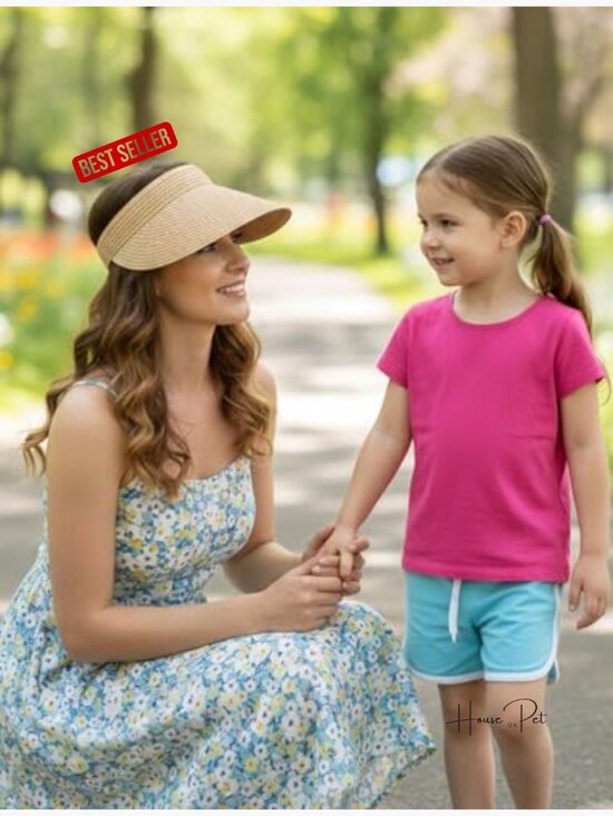 Paper Straw Sun Visor Hat Wide Brim Adjustable Packable Beach Travel UPF 50+ main image 5